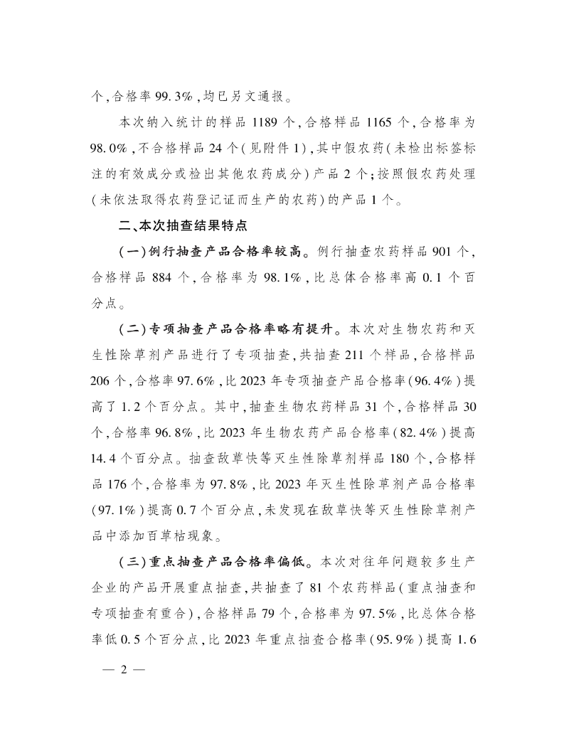 农业农村部办公厅关于2024年第二批农药监督抽查结果的通报 (2)